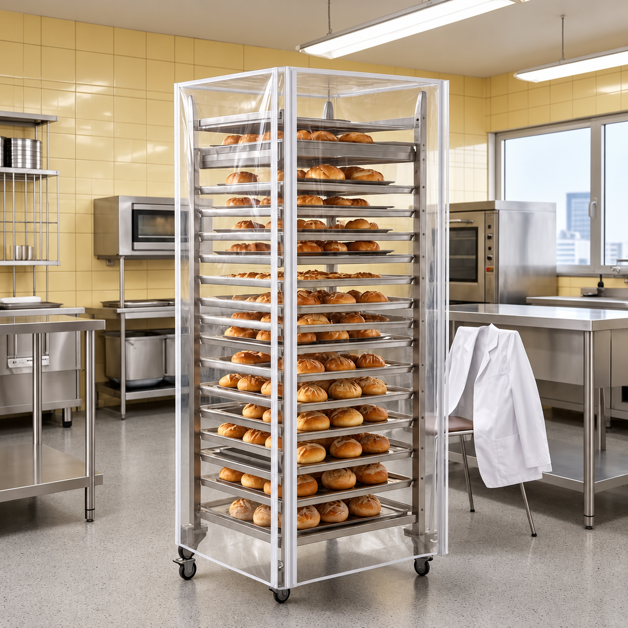 Transparent Rack of Freshly Baked Bread